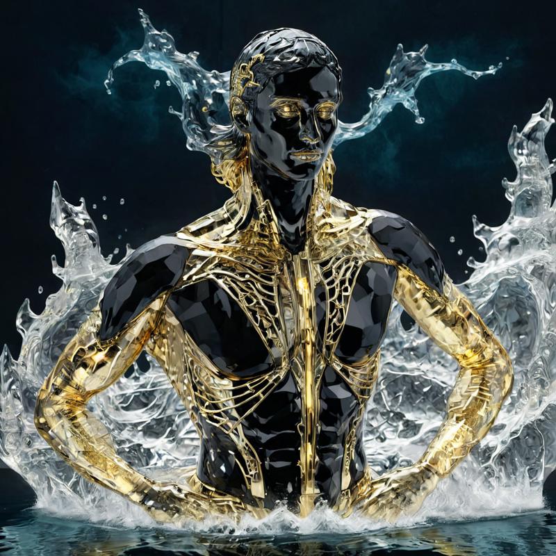 PAMCRYSTAL_11 Surrealism, black background, a coloured line drawing of an illuminated brass-toned Saudi male cyborg swimming in a stormy ocean 290492982 c=7.5 40 0.7 DPM++ 2M Karras crystalClearXL_ccxl.jpg